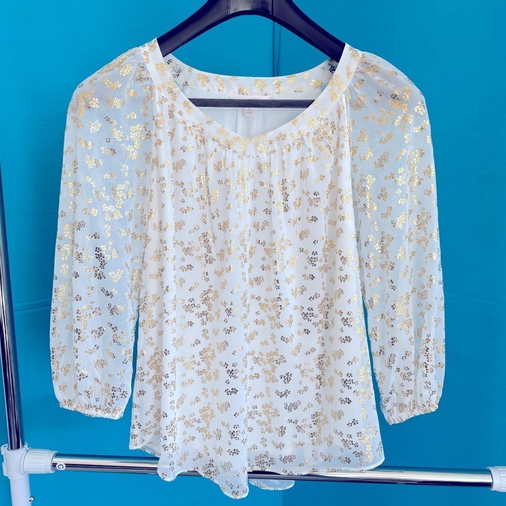 LC Lauren Conrad Elegant Gold and White long sleeve Women's Top